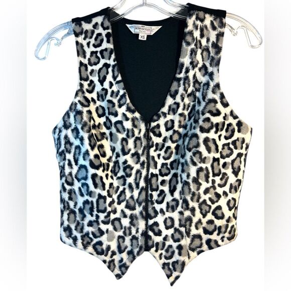 HENRI BENDEL LADIES VEST XS BLACK WHITE GREY VTG FAUX fur animal print 90s - Picture 1 of 10